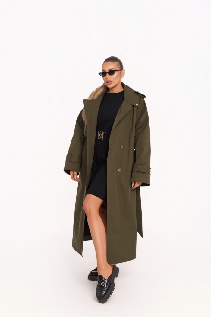 Зелено Тренч палто Теодора