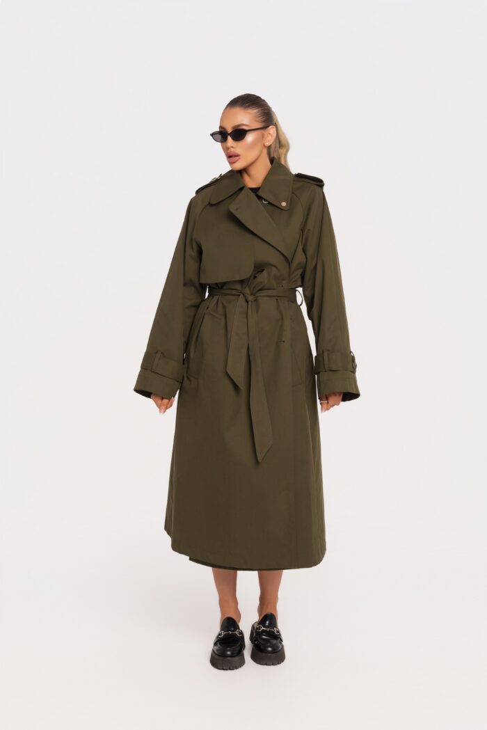 Зелено Тренч палто Теодора