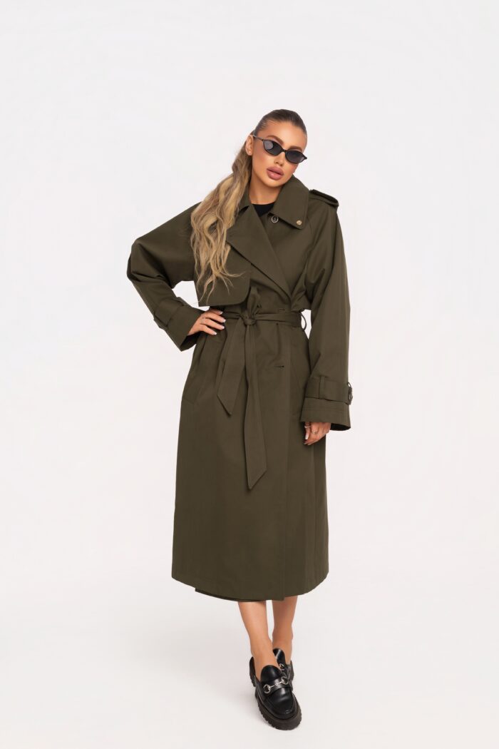 Зелено Тренч палто Теодора