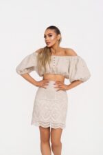 Къса пола и бюстие бея цвят овес